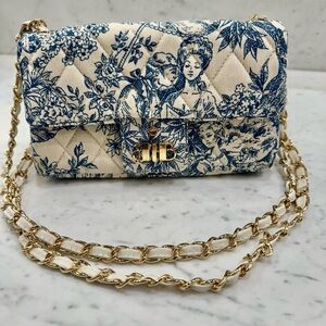 Chic Blue and Cream Patterned Crossbody Bag